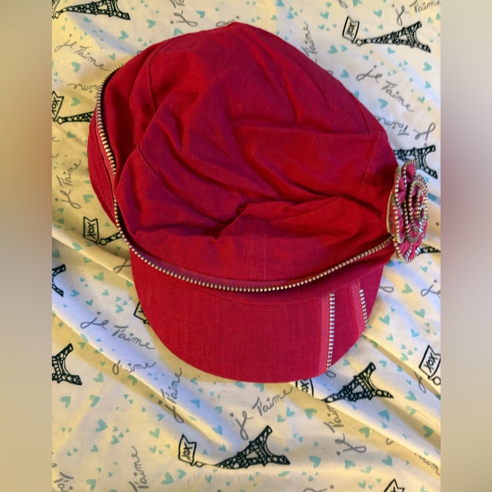 Stylish Red Cap with Rhinestone Detail